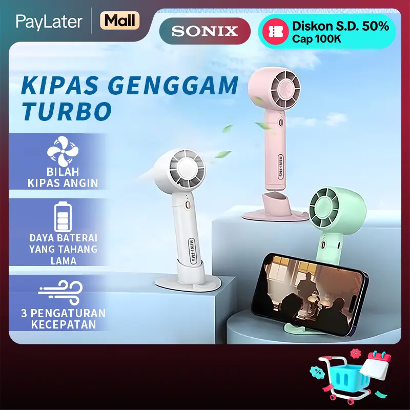 Sonix SF01 Mini Fan Portable Semi-Conductor Cooling Tech 2-in-1 Turbo Kipas Angin Genggam Phone Holder