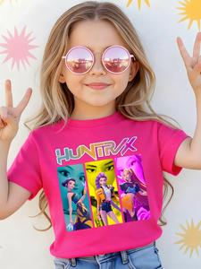 Kpop Hunter Girl Group Cool Girls Portrait Print Manga corta, Tela suave y cómoda, Ropa deportiva casual para niñas, Regalo perfecto