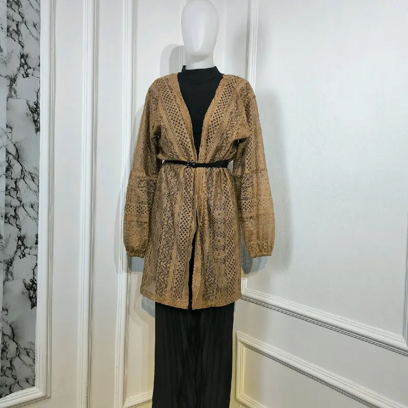 Bundling 4in1 - Oneset Kondangan Setelan Wanita Brokat Atasan Long Cardigan Bawahan Celana Kulot Plisket Lidi Kekininan Panjang Muslim Baju Dewasa Hitam 3