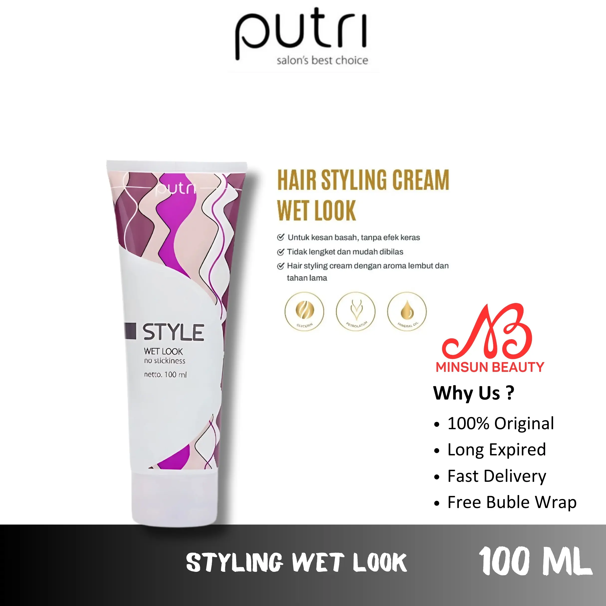PUTRI Style Wet Look No Stickiness 100ml - Menjaga Tatanan Rambut Tahan Lama