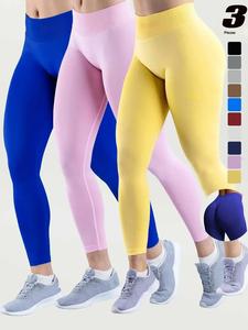Dfyne Pantalones de color sólido de tres secciones con realce de glúteos, cintura baja y ajustados, Leggings sin costuras para yoga y running para todas las estaciones