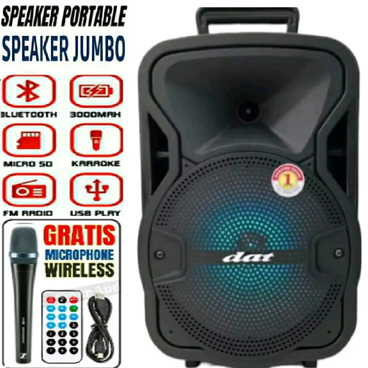 TERBAGUS SPEAKER BLUETOOTH KARAOKE FULL BASS UKURAN JUMBO GRTIS MIC SALON AKTIF BESAR