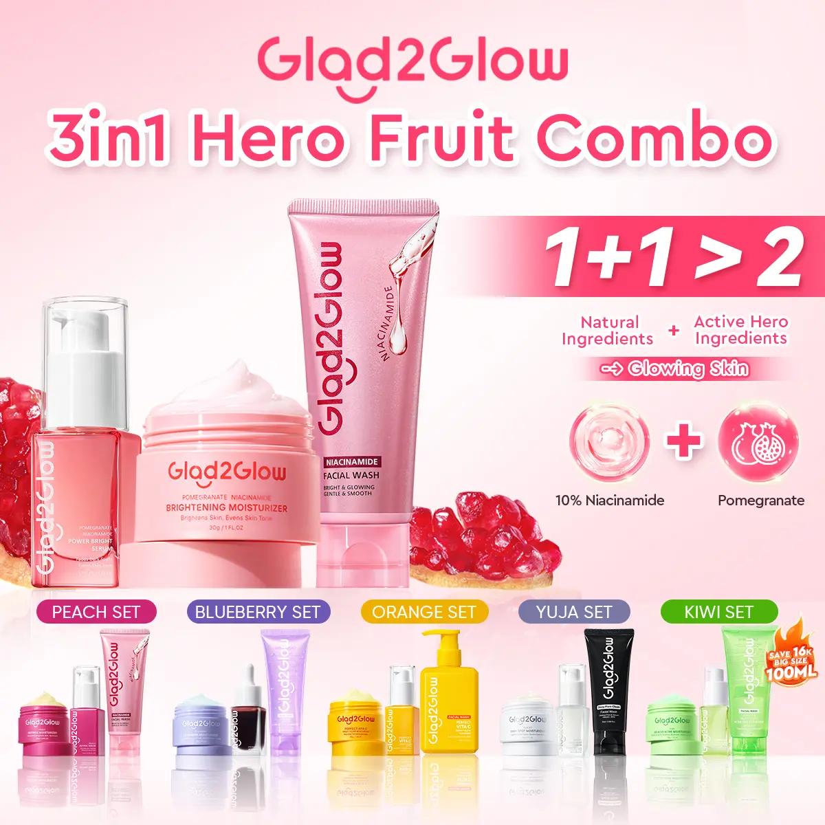 【3in1】Glad2Glow 3pcs bundle Skincare Paket -Moisturizer+Serum+Cleanser Glowing Anti-acne Dark spot Barrier Bright Blueberry Ceramide Centella Berjerawat Memudarkan Mencerahkan Pencerah Wajah skincare memutihkan dan glowing | totol jerawat yg ampuh
