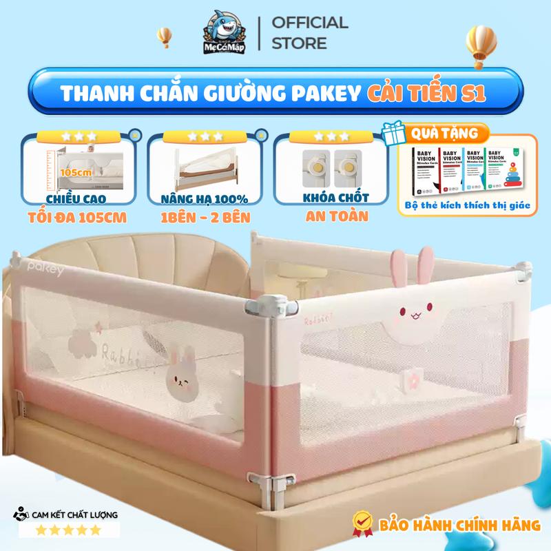   Mẫu Mới 2026  Thanh Chắn Giường Pakey Bản Cải Tiến Nâng Hạ Dễ Dàng Chiều Cao Tối Đa 105cm Khóa Chốt An Toàn - S1 