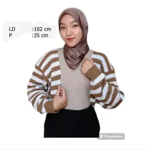 Liam Balero cardigan rajut wanita Strip Lengan Panjang - Atasan, Knitwear Crop Top - Baju Cardigan - Outer strip kekinian