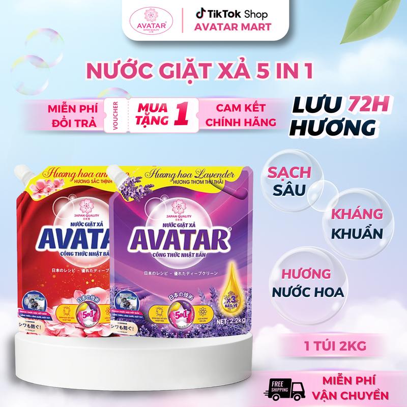   ƯU ĐÃI  Mua 1 Tặng 1 Nước Giặt Xả Avatar 5 Trong 1 Hương Hoa Anh Đào& Hoa Oải Hương Làm Sạch Sâu Lưu Hương Lâu Dài 72H,2KG Túi Chính Hãng 