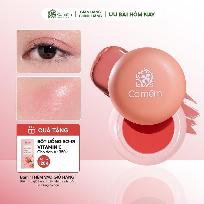 Kem Trang Điểm Thuỷ Tinh 3in1 Tích Hợp Phấn Má Phấn Mắt Son Môi Bền Màu Bắt Sáng Lên Màu Tự Nhiên Cỏ Mềm 5g