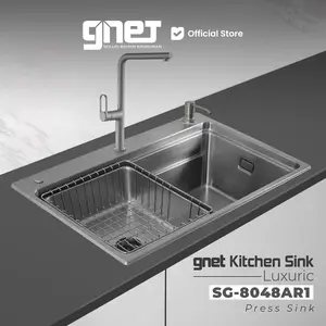GNET Kitchen Sink Luxuric SG-8048AR1 Bak Cuci Piring Minimalis | Wastafel Stainless Steel Premium Silver
