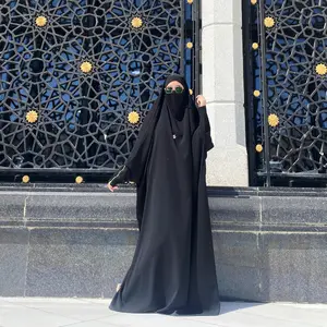 French Khimar Overhead Abaya One piece Free Cadar Bandana Gamis Wanita Muslim Syari Mewah Elegant Hitam lebaran 2024 Panjang Zipper Bahan Wolfis Wolpeach Cantik Dress Umroh Lembut Tangan Silk