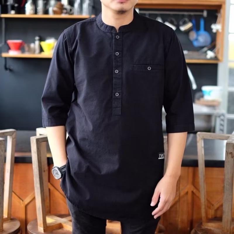Kurta Hawk Enemy Lengan 3/4 Bahan Cotton Twill - Koko Muslim, Baju Muslim Pria Nyaman Lembut Katun 0