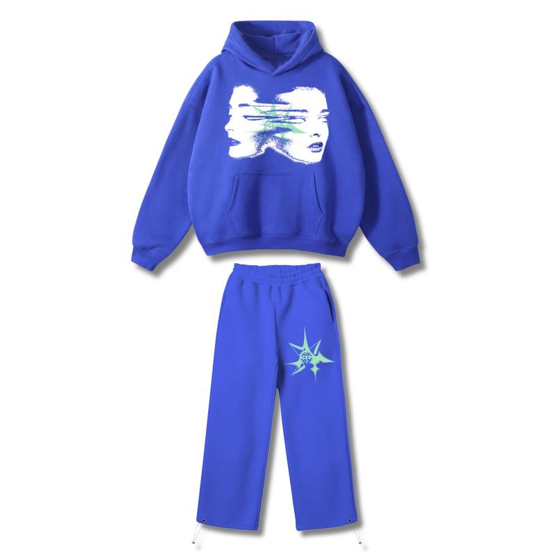 STREES One Set Boxy & Sweatpants Baggy Facestar Setelan Berbahan Kain Fleece Lembut Adem Pria Wanita 4
