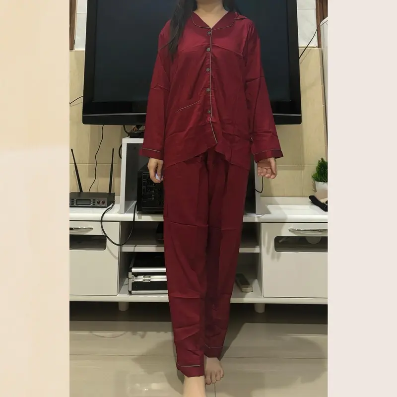 Piyama Silky Polos Rayon Twill Lengan Panjang Celana Panjang Full Kancing 1