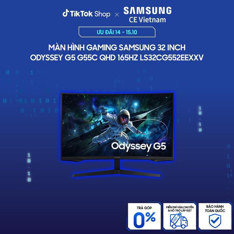 [Freeship] Màn hình Gaming Samsung 32 inch Odyssey G5 G55C QHD 165Hz LS32CG552EEXXV - Giao hàng sau 7 ngày