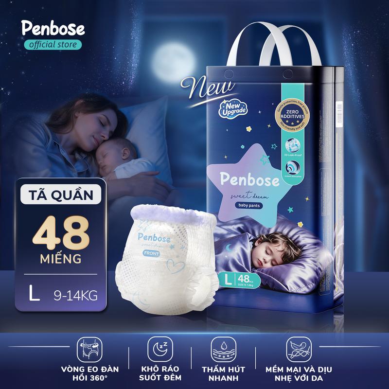 Tã Quần/Bỉm Quần Penbose Sweet Dream Size S-XXXXL Tã Dán Dùng Ban Đêm Thấm Hút Nhanh Tức Thì Chống Tràn 360° Ôm Sát Mông Bé Mềm Mại Thoáng Khí Không Thấm Ngược Không Hăm Da