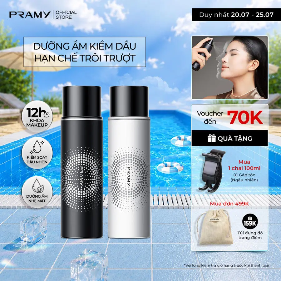 PRAMY Xịt Khoá Nền Trang Điểm, Dưỡng Ẩm, Kiềm Dầu, Lâu Trôi, Dưỡng Ẩm, Không Chứa Cồn 100ML