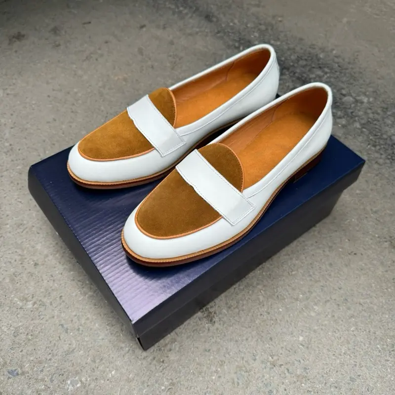 Penny Loafer Trắng Phối Da Lộn Nâu sang trọng, cao cấp hệ Satorial 2
