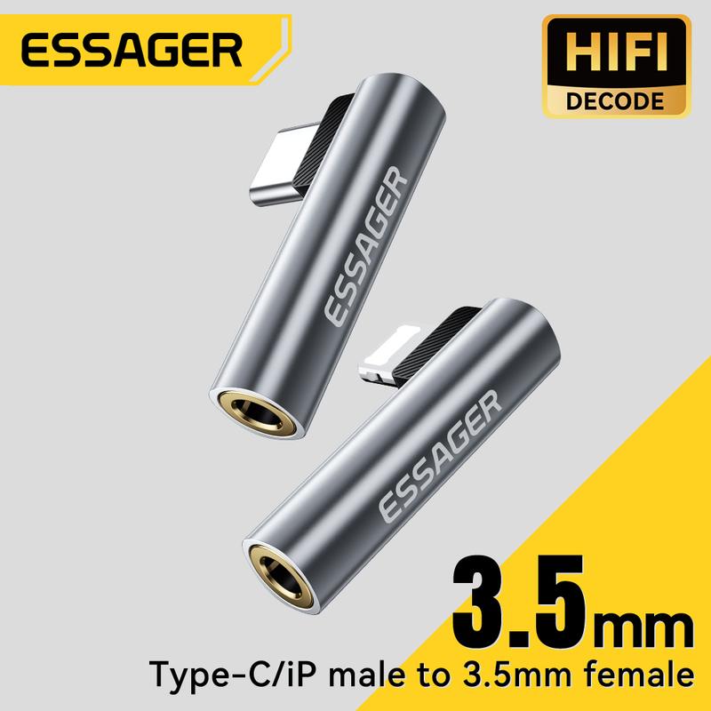 Bộ Chuyển Đổi âm thanh loại C / Lightning sang 3,5 mm, Essager, Góc phải 90 độ, Đầu nối USB C nam sang nữ, Tương thích với Huawei