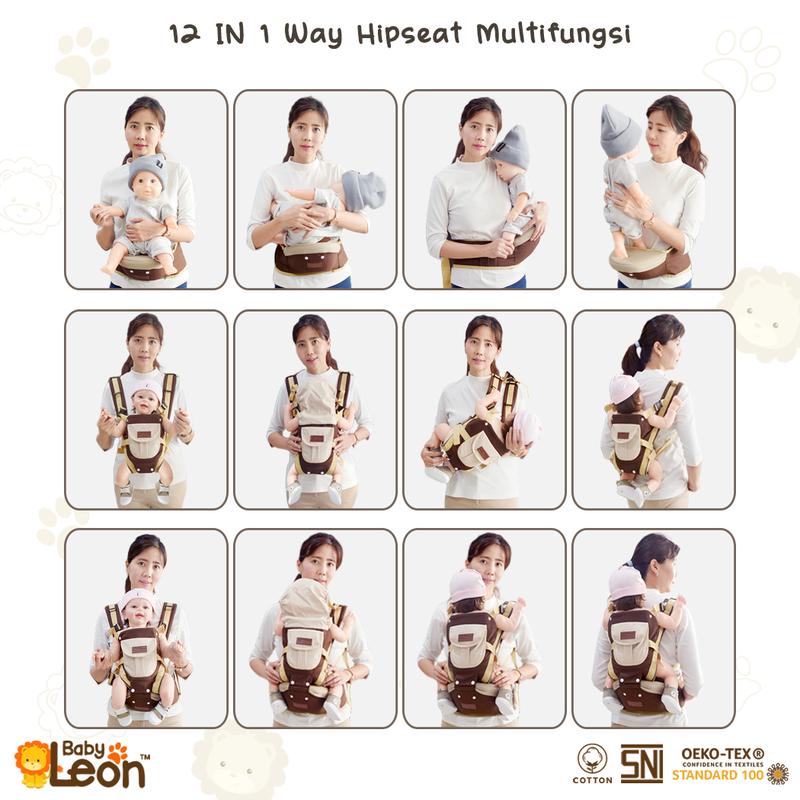 BABYLEON Gendongan Bayi 0-3Th 12in1 Gendongan Depan Model Terbaru 2023 BABY LEON Hipseat Gendongan Bayi Depan + Penutup Kepala Gendongan Anak Depan Multifungsi Gendongan Anti Capek Baby Carrier BY-6011 Gendongan Multifungsi Gendongan Samping 2