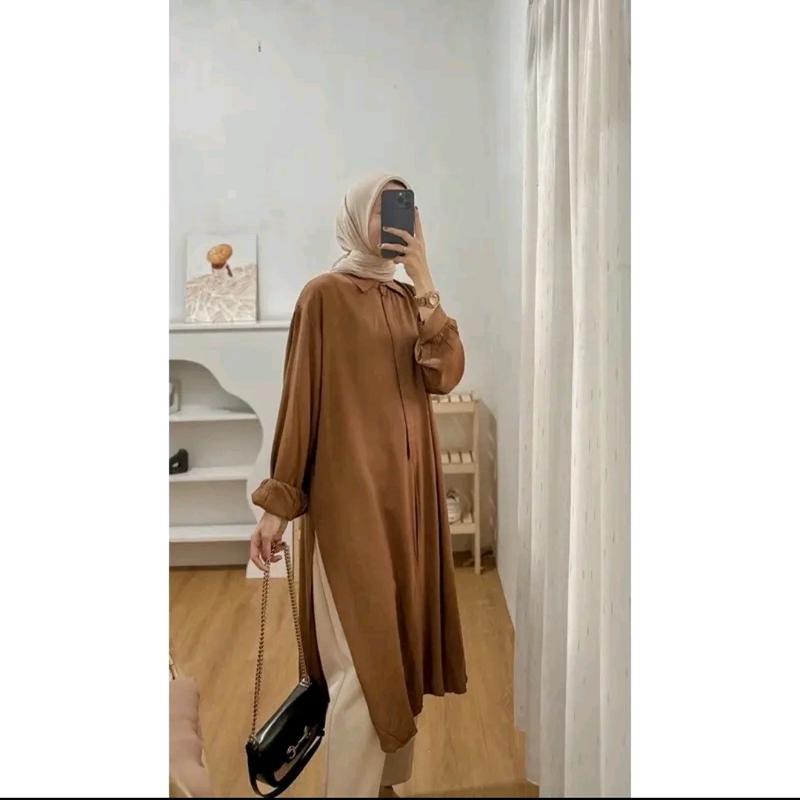 Marsya Dress Tunik Kancing Tangan Panjang Nyaman  Muslim Formal Airflow Atasan Casual 3