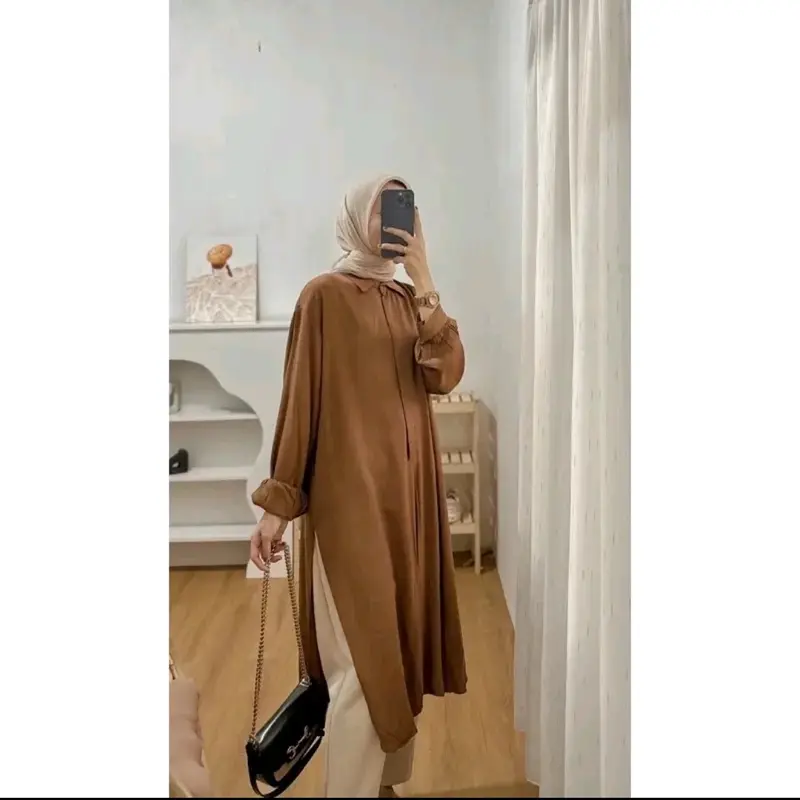 Marsya Dress Tunik Kancing Tangan Panjang Nyaman  Muslim Formal Airflow Atasan Casual 3