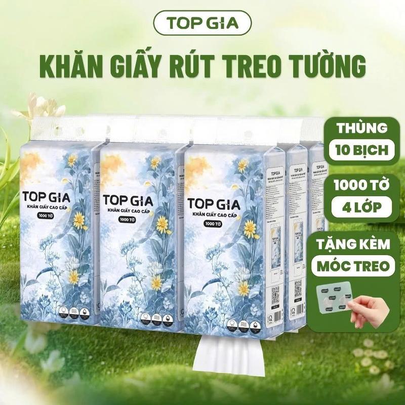 Khăn Giấy Rút Đáy TopGia Thùng 10 Bịch Mộc An, Bột Giấy Từ Thiên Nhiên, Mềm Mại An Toàn Cho Sức Khỏe