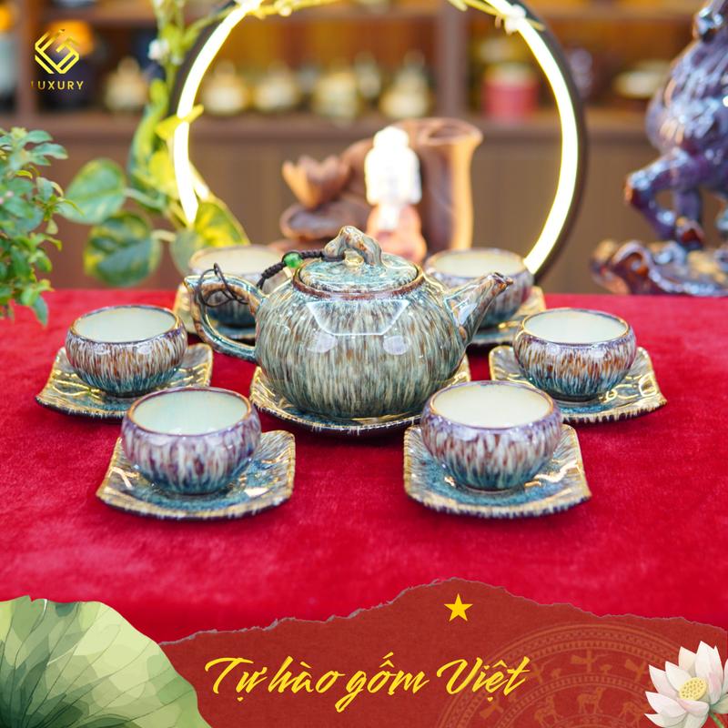  Bộ Ấm Chén Quả Hồng Thạch Hoa Viên Nghệ nhân Nguyễn Thị Hoa - Ấm Chén Bát Tràng - Gốm sứ Luxury 