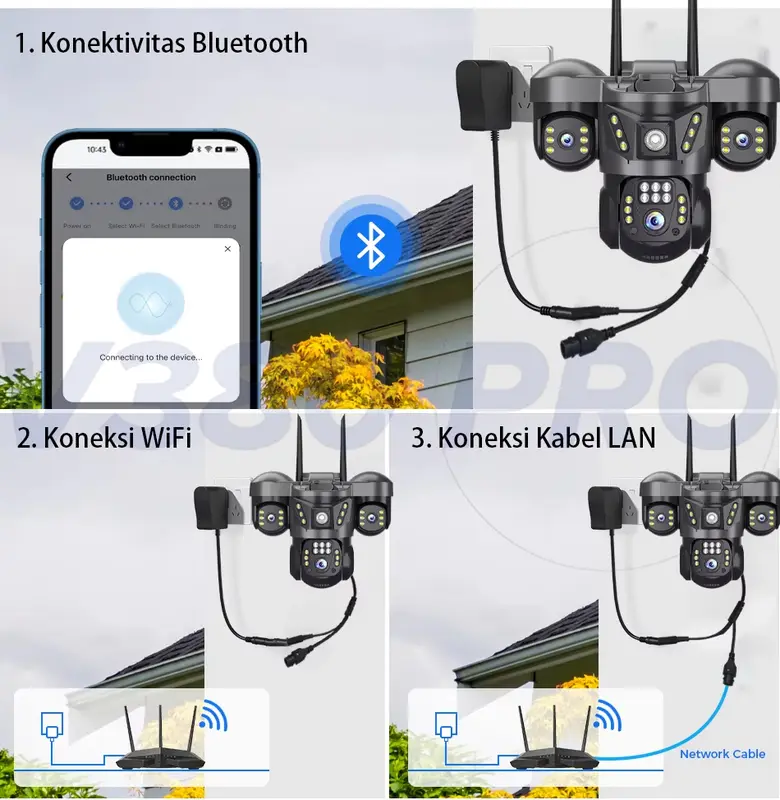 V380 Pro Kamera CCTV 3 Lens 10X Zoom Outdoor IP65 Waterproof Dorongan Informasi Alarm Cerdas 7
