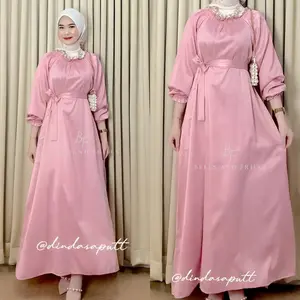 B&F - AYANA Dress Satin Gamis Lebaran / Dress Baju Kondangan Wanita / Gamis Ikat Pinggang / Dress Outfit Kondangan 0425