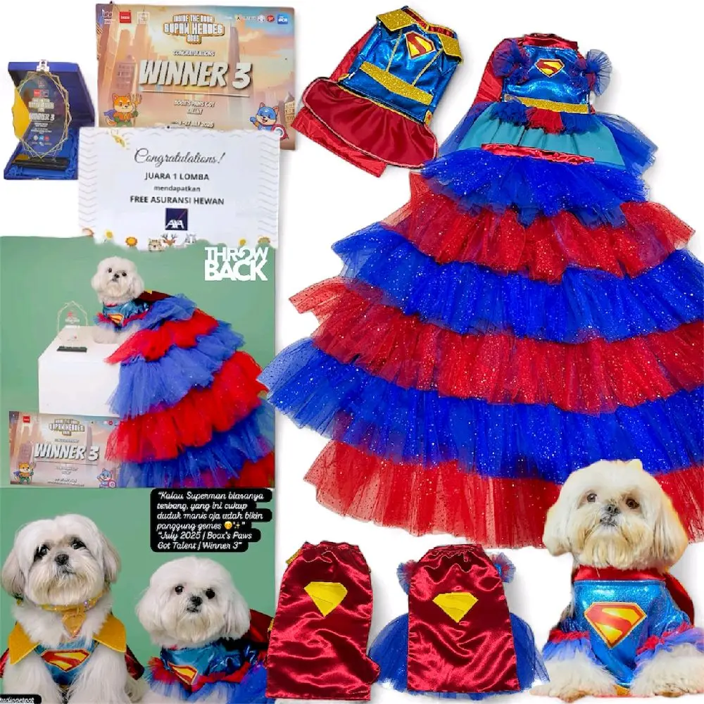 [Migo Custom 50] Couple SuperPet 2in1 bisa lepas jd Mini Dress Juara Lomba FashionShow Baju Tile Gliter Rok Panjang Tingkat Tumpuk Merah Biru Benhur Jubah Atasan Seragam / Pakaian AnaBul Kucing/Anjing Hewan Peliharaan Jantan Betina / Pet Pesta