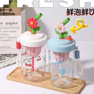 B (B28) BOTOL MINUM INFUSED WATER KACA SEDOTAN BUNGA KEMASAN BOX