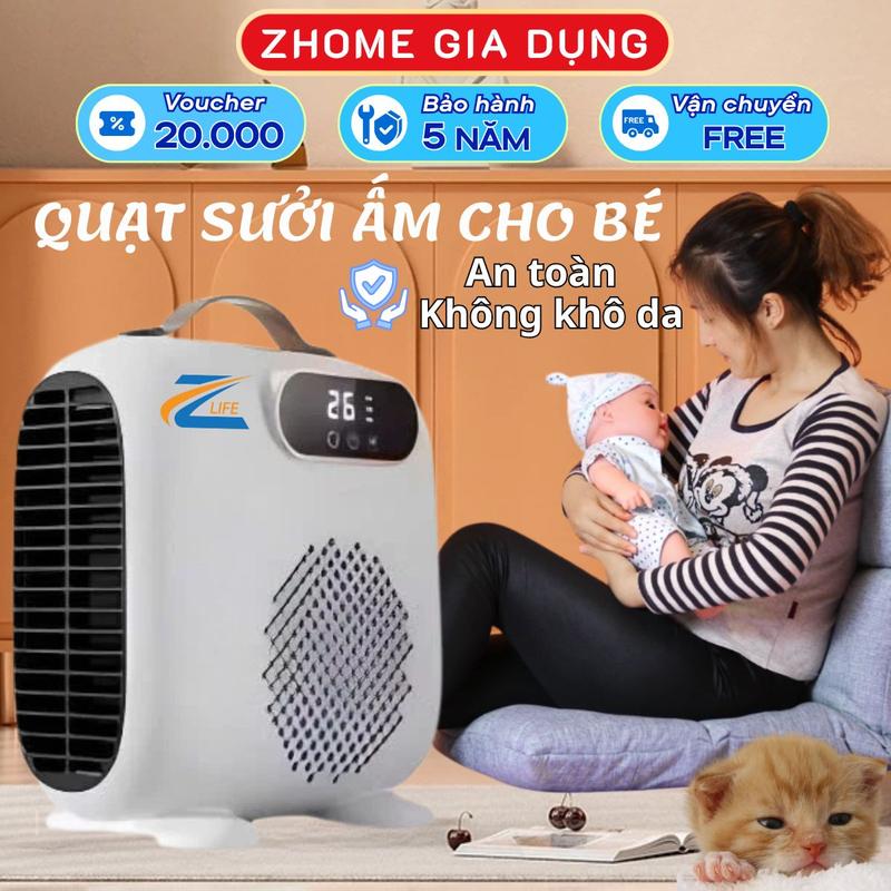 Quạt sưởi ấm phòng cho bé ZLIFE ZH2000, Máy sưởi ấm mùa đông hai chiều cao cấp, Quạt sưởi gốm mini để bàn, làm nóng nhanh 3s, có chế độ hẹn giờ