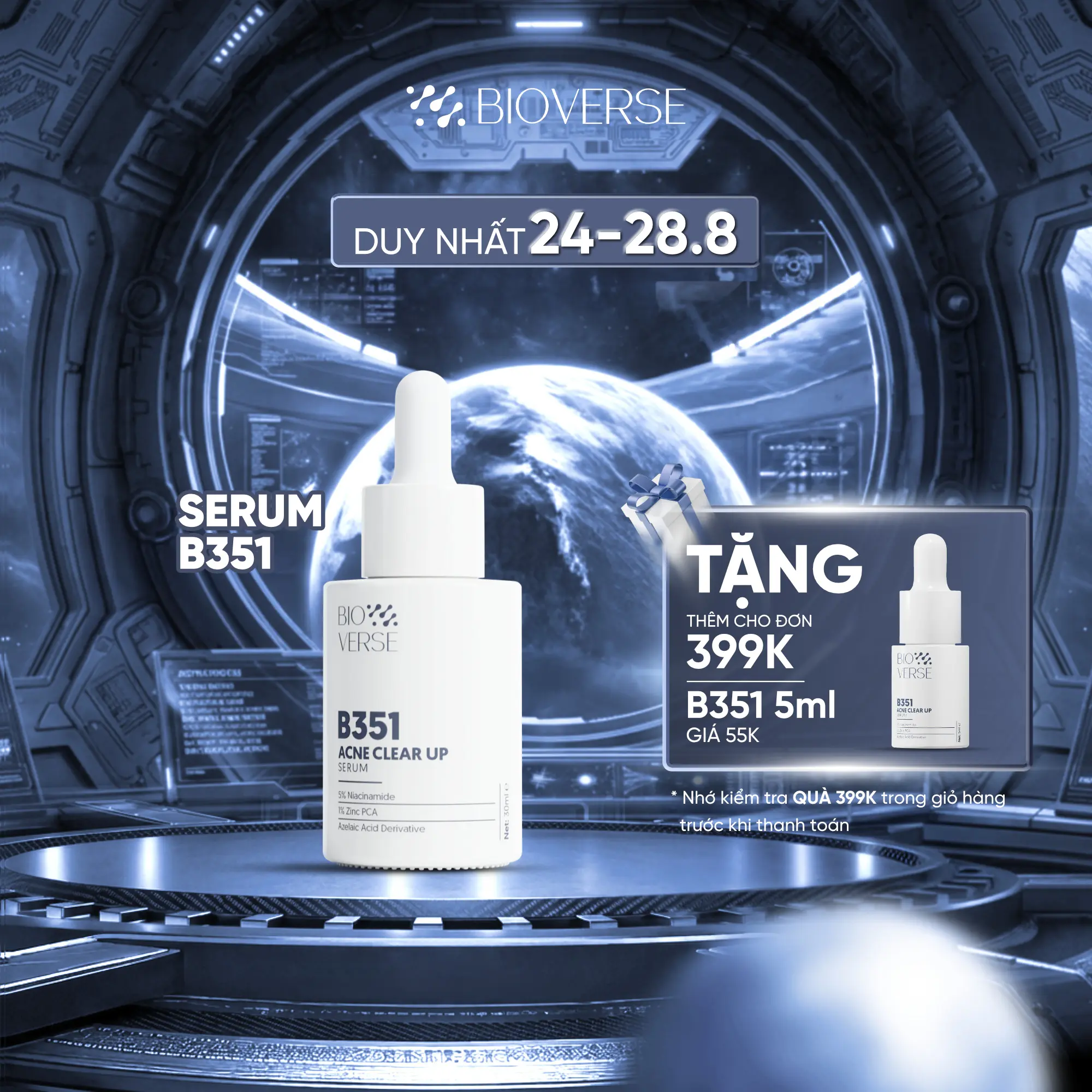Tinh chất B351 Acne Clear Up Bioverse Hỗ Trợ Giảm Sưng Đỏ, Mờ Thâm Và Hỗ Trợ Kiểm Soát Dầu Thừa 30ml