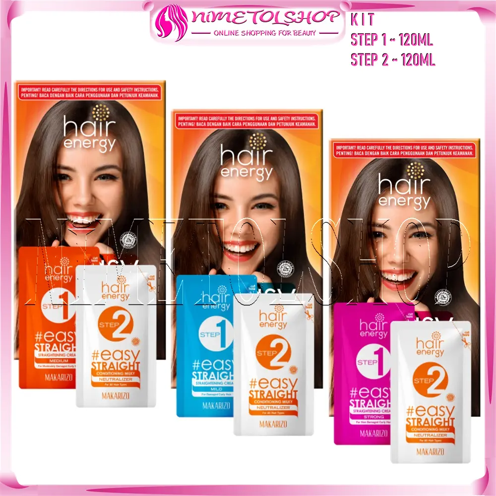 (KIT) MAKARIZO Hair Energy Easy Straight 120ml STEP 1 & 2 Pelurus Rambut Smoothing Rebonding Mild