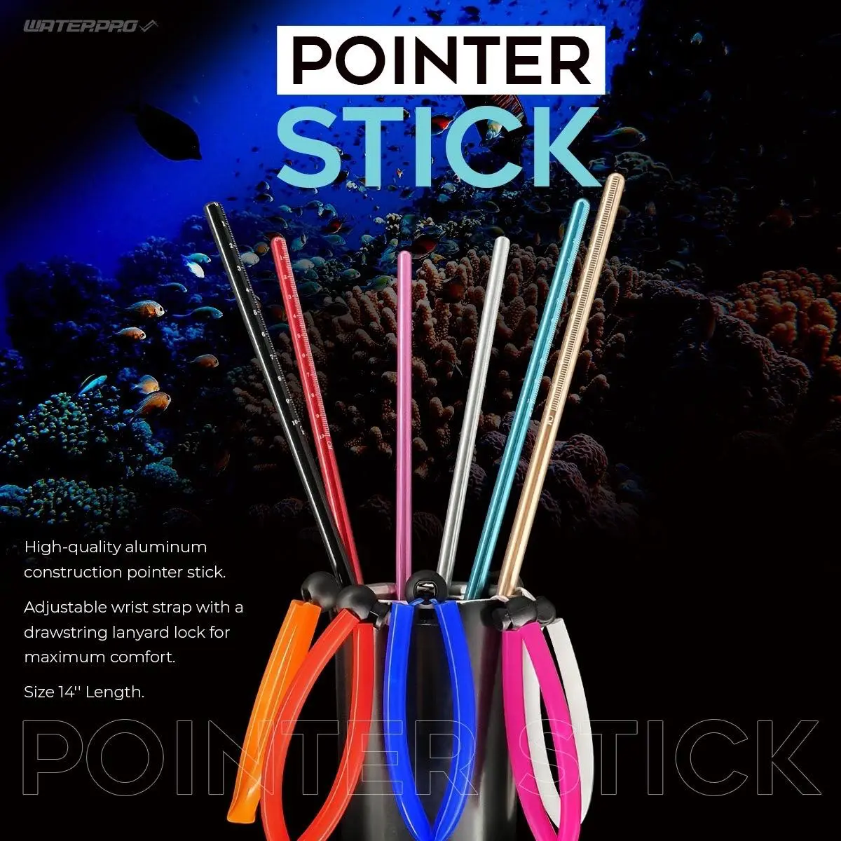 Water Pro Diving Pointer 14" Aluminum Lobster Tickle Pointer Stick w/Measurement