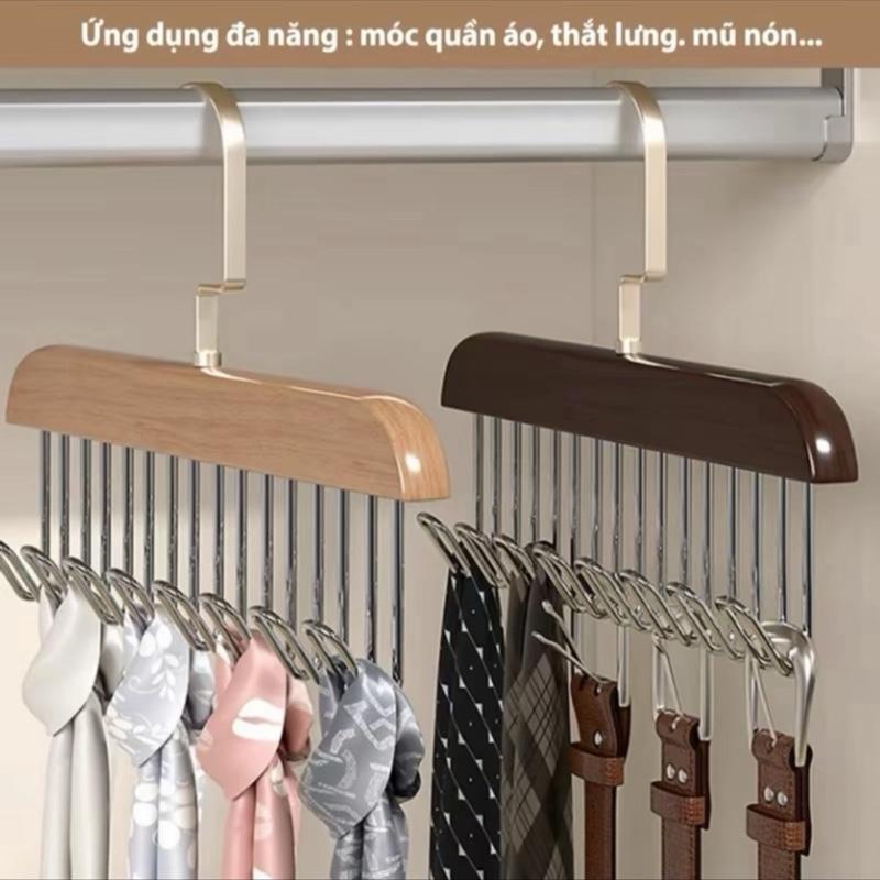 Combo 5 Móc Gỗ Treo ĐỒ đồ lót áo ngực bra Giá treo 8 móc gỗ treo cà vạt thắt lưng túi xách gọn gàbg kẹo cos thể xoay được tất cả móc keo và kẹp
