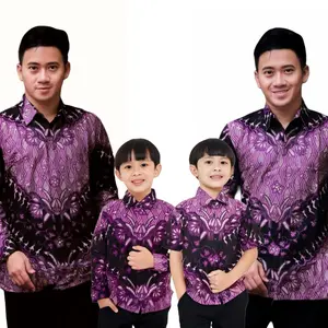 Kemeja Batik Pria Couple Batik Ayah dan Anak laki Laki Motif Keris Ungu Lilac Batik Anak Laki Laki