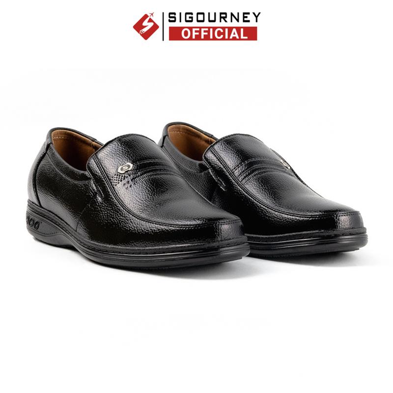 Giày Nam Trung Niên Da Bò Cao Cấp - Quà Tặng Bố SIGOURNEY SIG-14 Màu Đen 