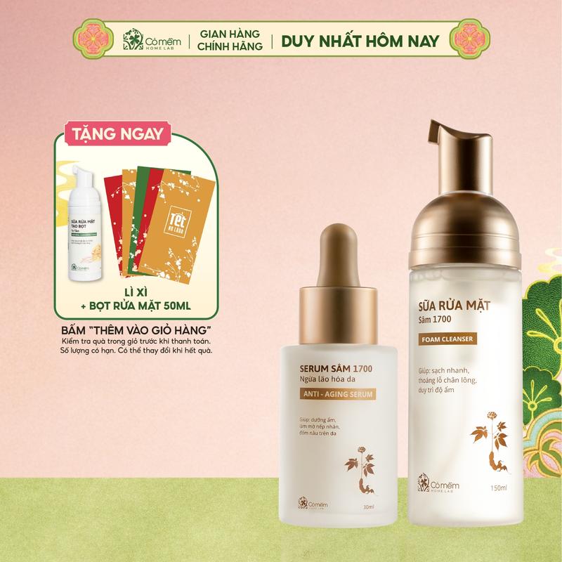  Combo Sữa Rửa Mặt Serum Sâm 1700 Làm Sạch Da Hỗ Trợ Cấp Ẩm Ngừa Lão Hoá Da Cỏ Mềm 
