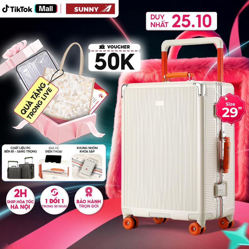 Vali SUNNY MIRA size 29 inch (56*33*80cm) nhựa PC, bo góc khung nhôm