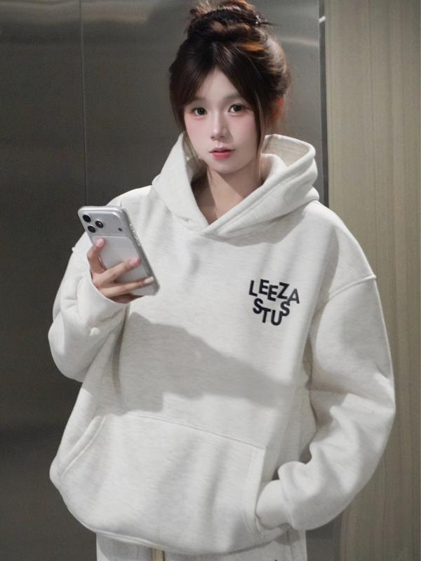  LEEZA - Áo Hoodie Nỉ Bông In Chữ  LeeZa Phong Cách Unisex Nam Nữ 12.03 