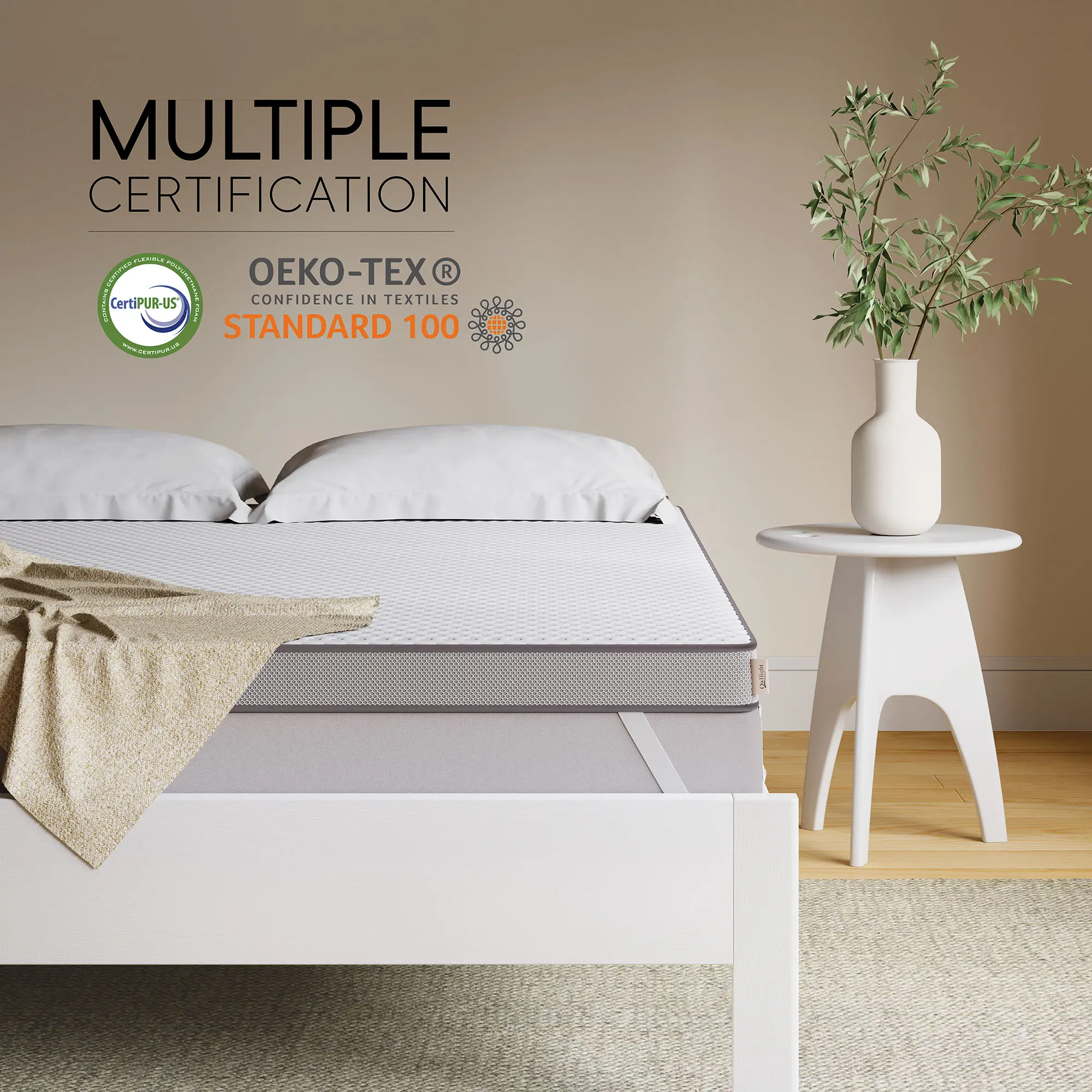 OWLLIGHT Memory Foam Mattress Topper (3 Inch) - Medium Firm, Cooling Bamboo Charcoal Gel-Infused, CertiPUR-US Certified - Single, Super Single, Queen, King Size