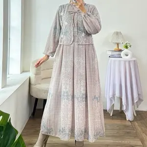 GLAMO.ID - Lea Dress Wanita Lengan Panjang Motif Bunga & Salur