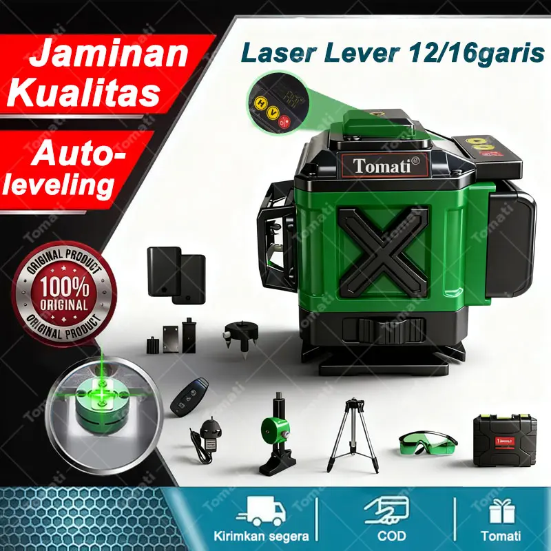 Tomati, level laser, garis 12 / 16, level laser, laser definisi tinggi, leveling otomatis, 360 ° tanpa titik buta