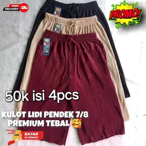 4 PCS Celana Kulot Lidi Pendek 7/8 Wanita Santai - PROMO 50 Ribu - Katun, Shorts Cewek Dewasa Motif bisa dicuci dengan mesin zigzag purple