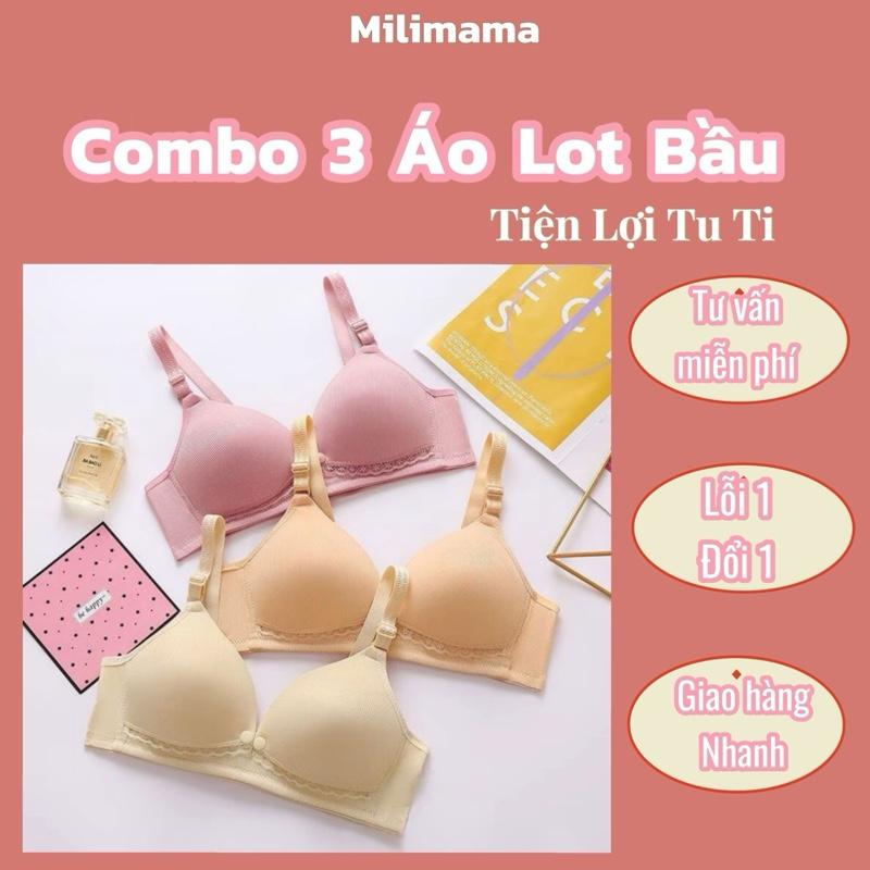 Combo 3 áo lót bầu cho con bú và sau sinh chất Lụa Tăm mềm mịn, cúc bấm giữa, không gọng nâng ngực, thấm hút mồ hôi tốt 6188