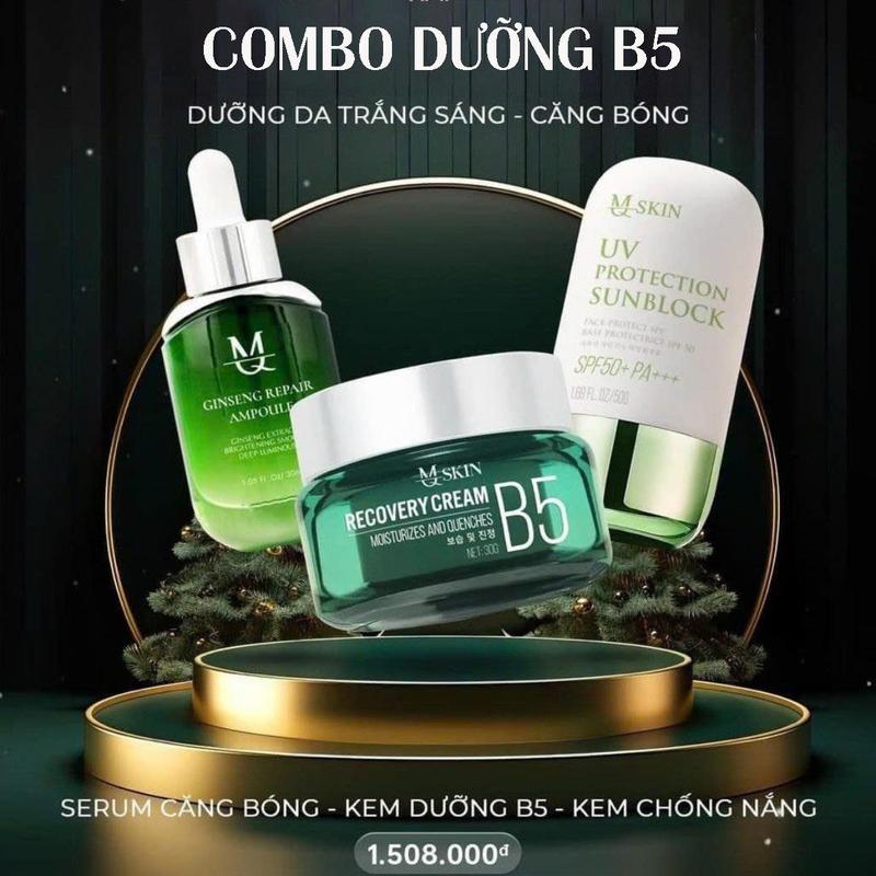  COMBO DƯỠNG S.IÊU PHỤC HỒI 3 MÓN   Kem Dưỡng B5 30gr - Serum Nhân Sâm 30ml - Chống Nắng SPF 50 CN-3   Tặng Kèm 5 Mặt Nạ Nhau Thai Cừu   MQ SKIN   - Hỗ Trợ Bảo Vệ Da Phục Hồi Da M.ỏng Y.ếu Sau P.eel Dưỡng Da Căng Bóng. Trắng Sáng Skincare 