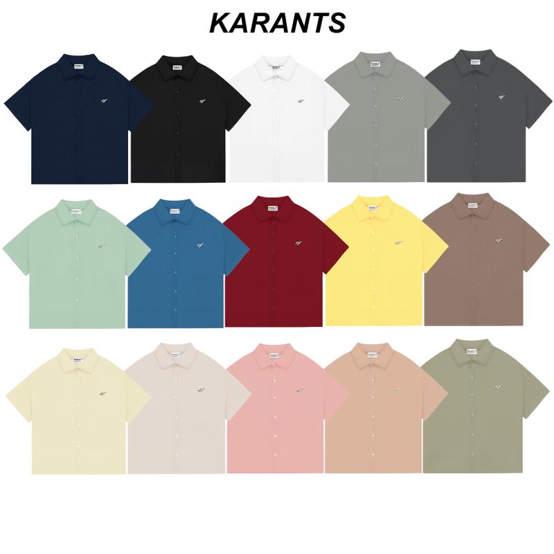 Áo Sơ Mi Trơn Logo KimLoại 99k Karants Form Boxy Vải Cotton Lạnh Premium Nam Nữ Unisex Menswear Hot Trend 2025 - KR216