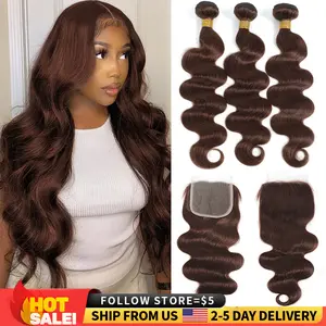 10A Brazilian Bundles with Closure Body Wave Bundles Human Hair With 4x4 Lace Closure Brown Blonde Colored 3/4 Bundles Hair Remy