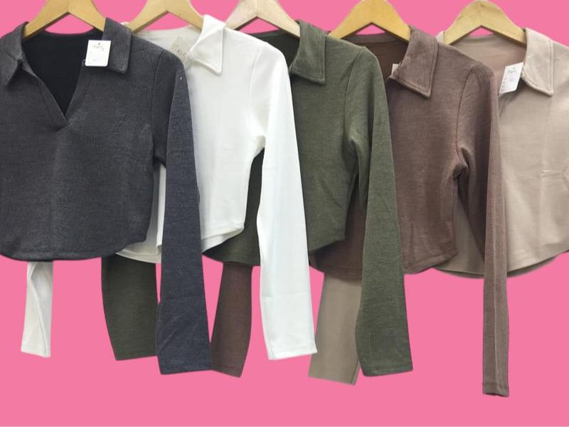 Crop top  kerah atasan wanita POLOS tangan panjang Knitwear Lembut 0