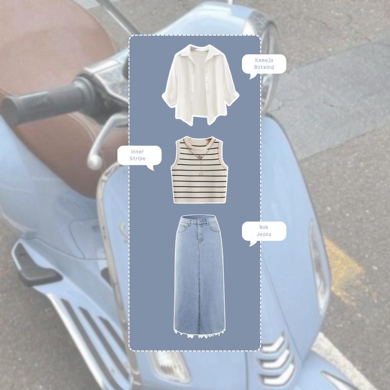 Set AA217 Blue Light Outfit Ideas OOTD Boyish Style Hijab Friendly Outfit Pinterest One Set Korean Baju Cream Batwing Jeans Motif Setelan Panjang Soft Pendek Outer Casual Shakila 2